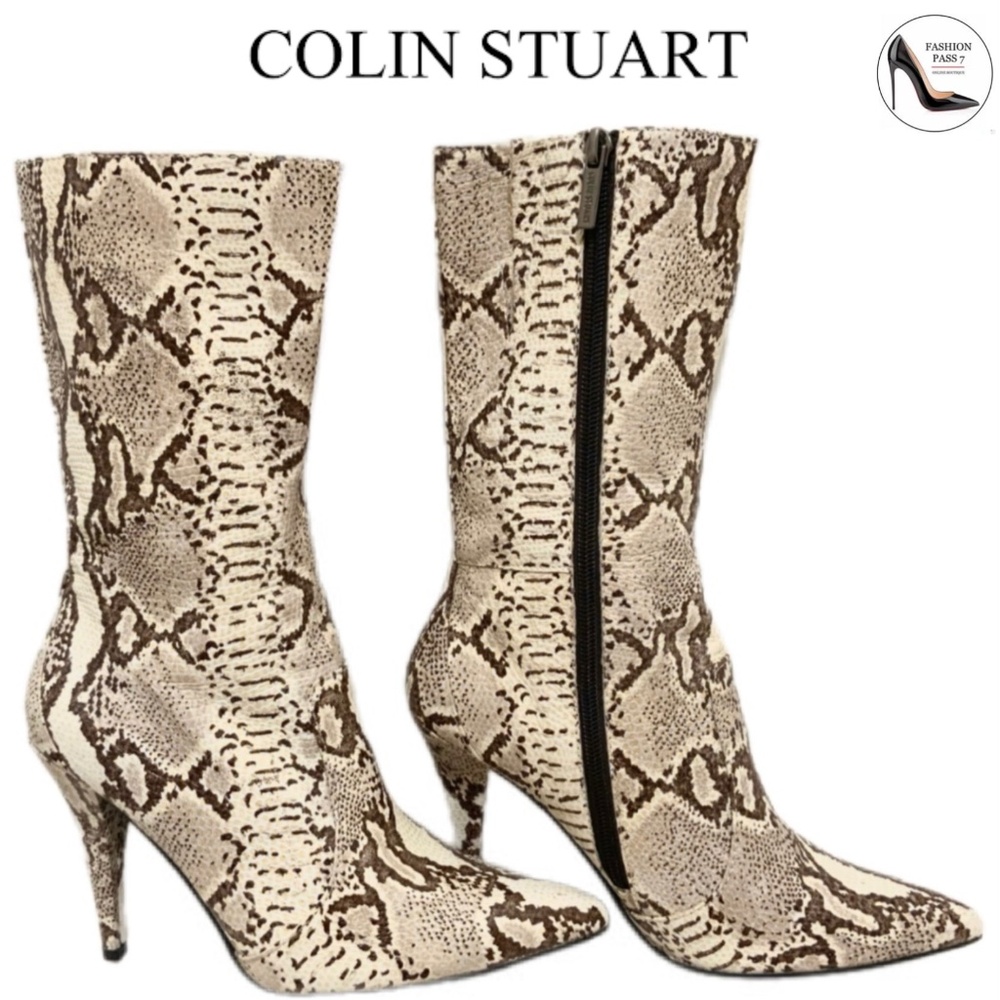 Colin Stuart Snake Print Stiletto Heel Bootie Lea… - image 1